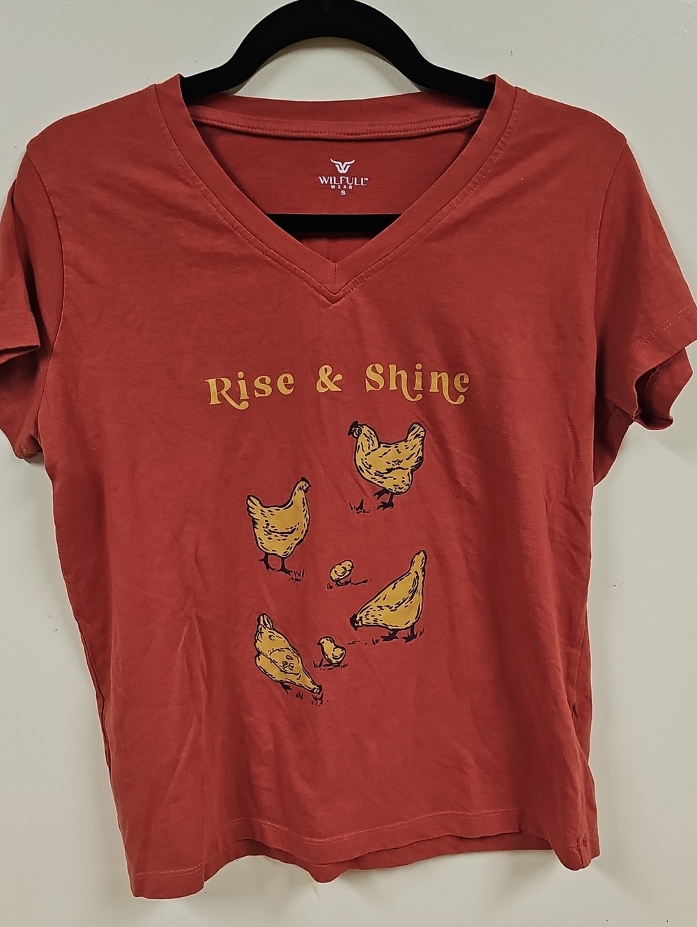 J3🔹️'Rise & Shine' V-Neck Tee in Rust